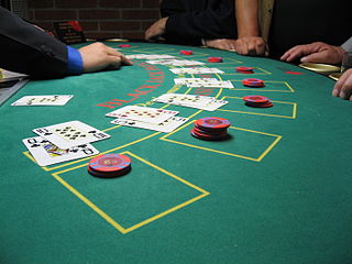 blackjack table with cards